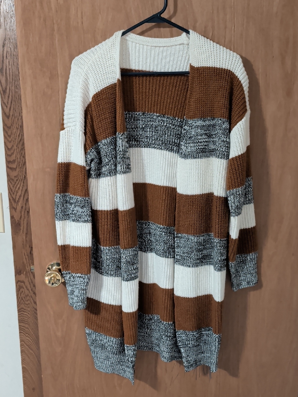 Cupshe Brown White Gray Striped Open-Front Cardigan